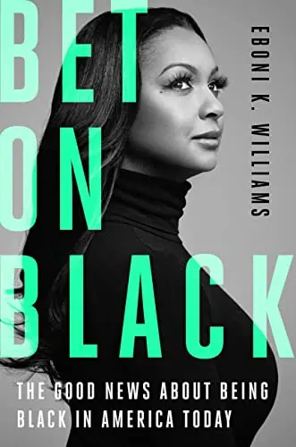 Black woman with confident expression, promoting "Bet on Black" book about Black life in America.