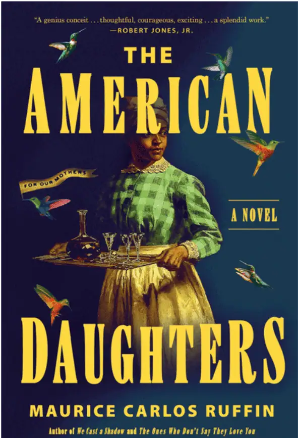 A woman holding a tray with drinks, surrounded by colorful hummingbirds, on the cover of "The Americ.
