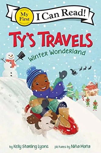 Winter Wonderland scene with child and snowman from Ty's Travels book cover.
