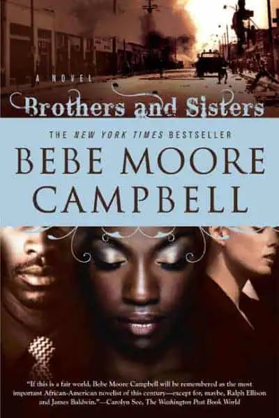 Cover of "Brothers and Sisters" novel by Bebe Moore Campbell, urban scene background.