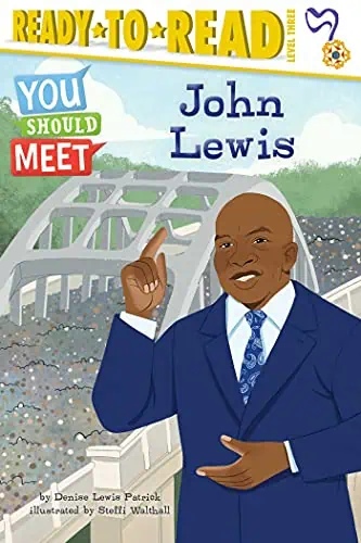 A colorful illustration of John Lewis at a stadium, emphasizing his inspiring leadership and communi.