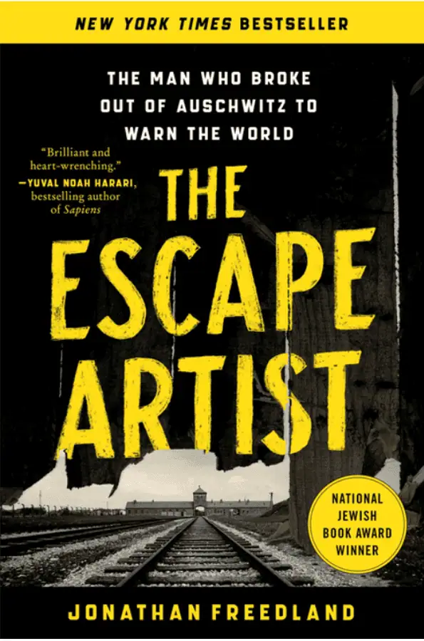 Cover of "The Escape Artist" book by Jonathan Freedland, related to Auschwitz escape story.