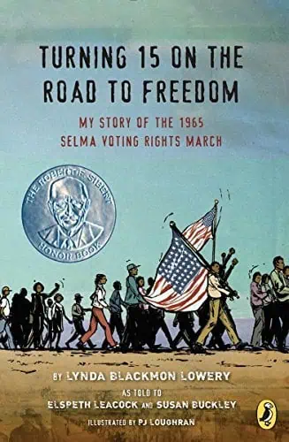 Empowering youth at Selma march with American flags during the 1965 voting rights movement.