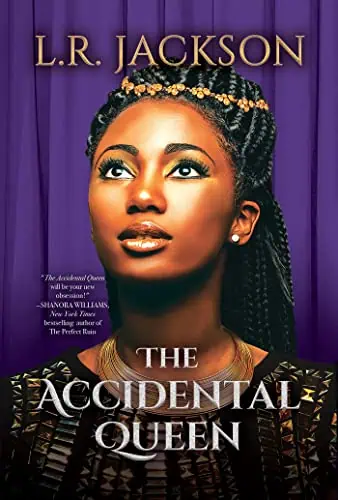 A woman with braided hair and traditional African attire, set against a purple background, represent.