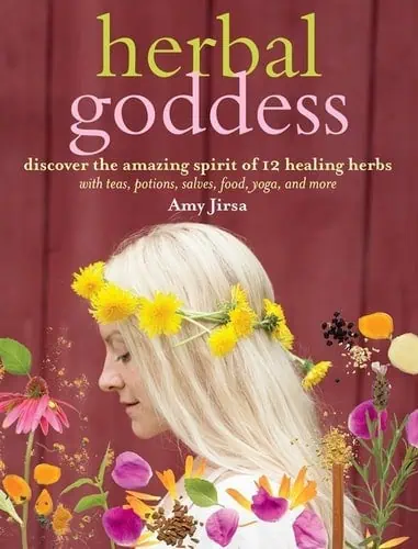 Herbal goddess with a floral crown, promoting healing herbs, teas, and natural remedies.