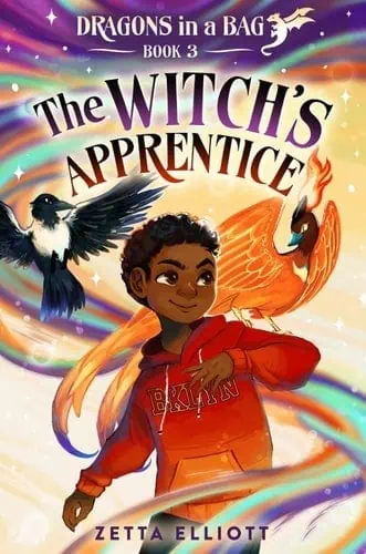 Young girl with magical birds from "The Witch's Apprentice" book cover, vibrant fantasy scene.