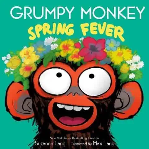 A colorful illustration of Grumpy Monkey with a floral crown, representing spring fever and vibrant.