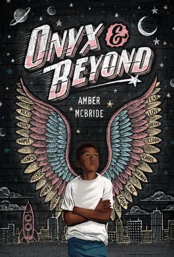 Inspirational mural featuring a young boy with colorful wings and cosmic background, emphasizing dre.