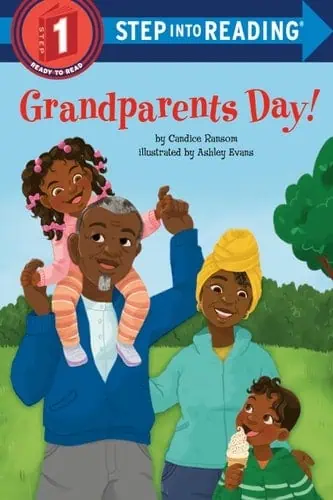 Grandparents Day children's book cover featuring a joyful family celebrating together outdoors.
