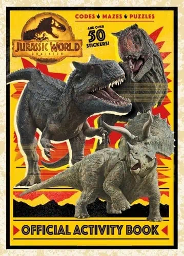 Dinosaur activity book featuring Jurassic World characters, puzzles, mazes, and stickers for kids.