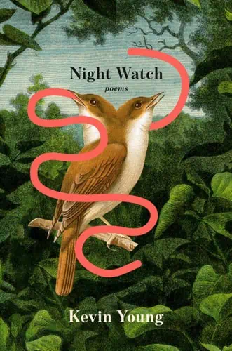 Night Watch poem book cover with a bird illustration and lush green background.