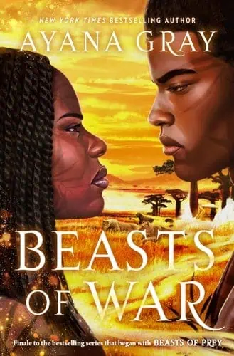 Ayla Gray and a male character face each other against an African sunset background.