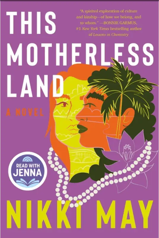 A woman with tropical plants and flowers, symbolizing nature and resilience, representing themes fro.